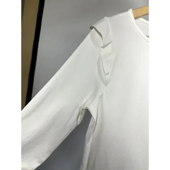 DUDLEY STEPHENS Women's Puff Ruffle Shoulder Long Sleeve Top White Size Medium - Picture 5 of 6